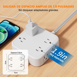 FANDBO 12 en 1 Regleta Multicontacto Extension USB, con 8 Salidas CA y 4 Puertos USB (2 USB C), Enchufe/Conector Multiple, 1.5M Extension Electrica, para Dormitorio, Casa, Dorm, Oficin (Blanco)