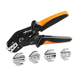 KF CPTEC Interchangeable Ratchet Crimping Tool Set of 6 Pieces, Wire Crimping Tools, Crimping Spade Terminals, Insulated and Non-Insulated Terminals, End Sleeve Ferrules, Solar Connectors, Coaxial
