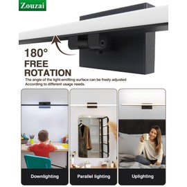 zouzai Second Generation Modern LED Bathroom Vanity Light Bar Black IP44 Over Mirror Bath Wall Fixture 5CCT Adjustable, Dual-Sided, 180° Adjustable Angle (32 inch)