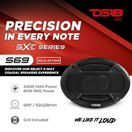 DS18 S65 Select 6.5" 2-Way Coaxial Speaker 180 Watts 4-Ohm, Integrated 1" Tweeter, Grill Included, Pair - 6.5 Door Speakers 2-Way with Tweeters, High-Frequency Sound