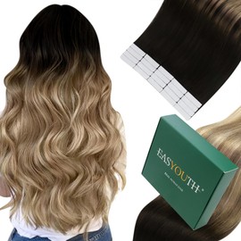 Easyouth Balayage Tape-In Extensions Real Hair Black Real Hair Tape-In Extensions Black Balayage Ash Brown Light Blonde Hair Extensions Real Hair Tape Invisible 35 cm 40 g 20 Pieces #1B/8/22