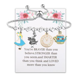 FUSTMW Alice Gifts Keychain Rabbit Alice Pendant Wonderland Inspired Gifts Cartoon Keepsake Keychain Friendship Gifts (alice br white)