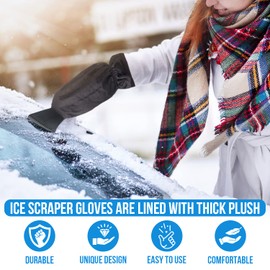 Invero Set of 2 Ice Scraper De-Icer Tool with Waterproof Glove Lined Thick Fleece for Cars, Vans and Pick Up Trucks - Scraper will Scrape Frost, Snow and Ice from Windscreens and Side Windows