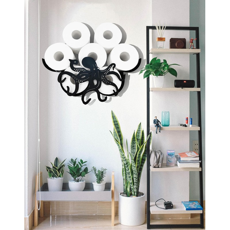 Metal Octopus Paper Holders,Funny Black Animals Paper Storage Holders Stand