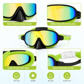 Kids Swim Goggles with Nose Cover – Anti-Fog UV400 Wide View Pool & Beach Goggles for Ages 3–12