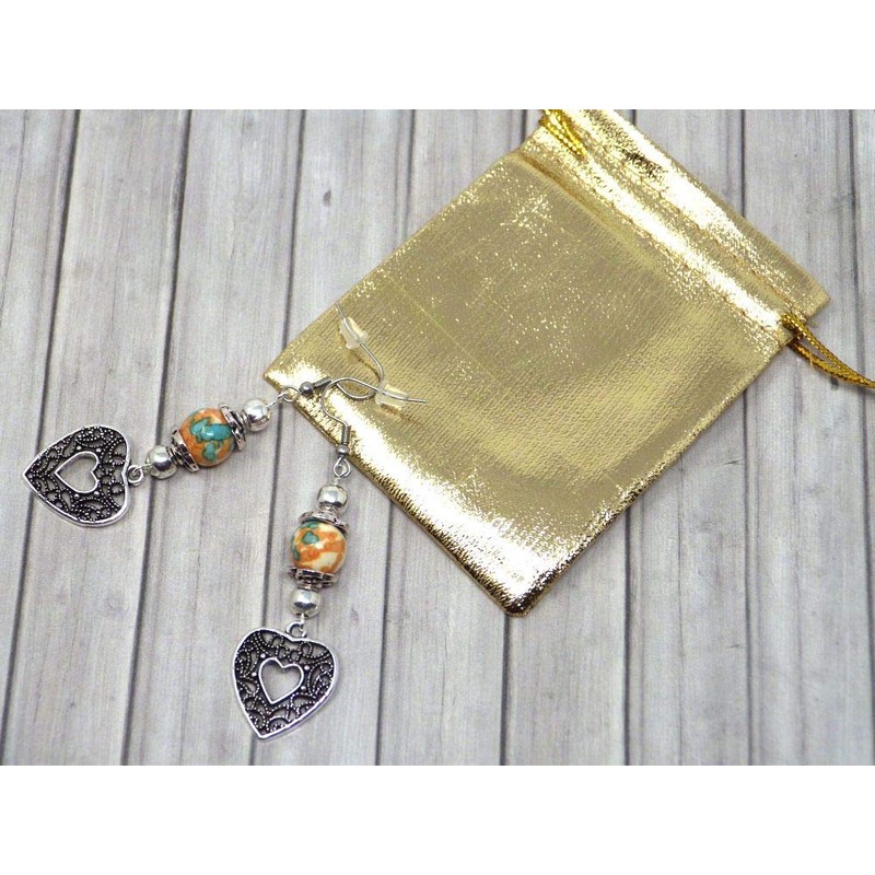 Jade pearl earrings for women tinted in orange and blue