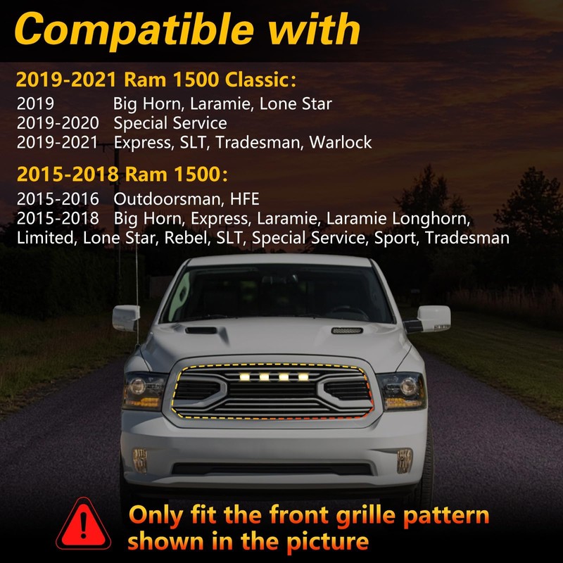 RUHUALIFE 4PCS LED Front Grille Lights Bars Compatible with Ram