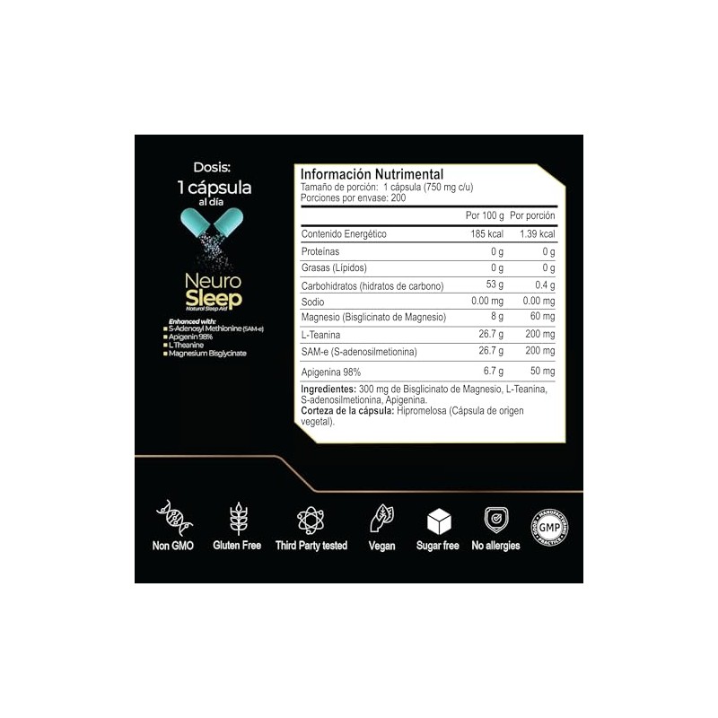 ETERNAL NUTRITION Neuro Sleep: Magnesio Bisglicinato y Teanina (200 Caps)