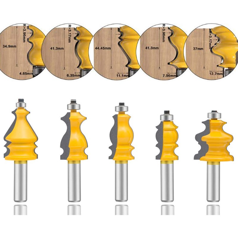 LEATBUY 1/2 Inch Shank Architectural Molding Router Bit Set 5