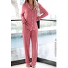 Aamikast Women's Two-piece Classic knit Pajama Sets Long Sleeve Button
