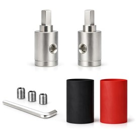 Heavy-Duty Brass Amp Input Reducers (4 AWG to 4 AWG) - Set of 2 with Heat Shrink Tubing for Car Audio Accessories