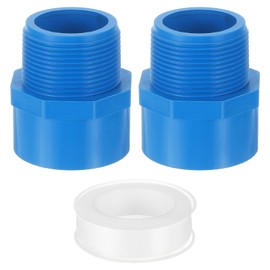 uxcell PVC Male Adapter Pipe Fitting, 2Pcs 1-1/2" 2-Way Connectors with Sealant Tape (Socket x Male Thread), Hose Adapter Coupling for Plumbing Water Line (Blue)