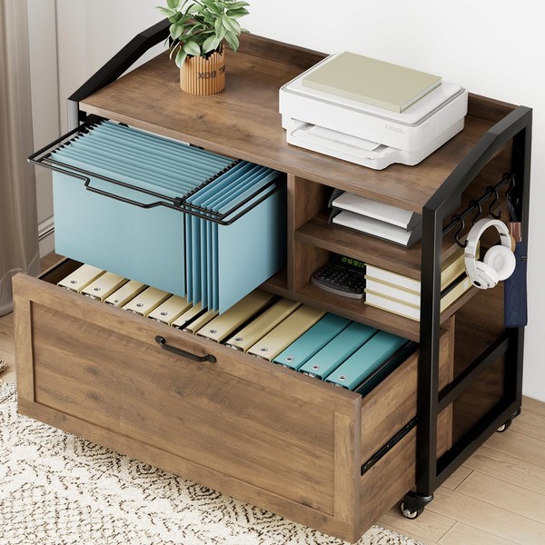 HSH Mobile Lateral File Cabinet with Drawer, Rolling Filing Cabinet