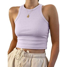 MISSACTIVER Women Basic Sleeveless Vest Crop Tank Top Casual Crew Neck Binding Crop Top (Small, Light Purple)