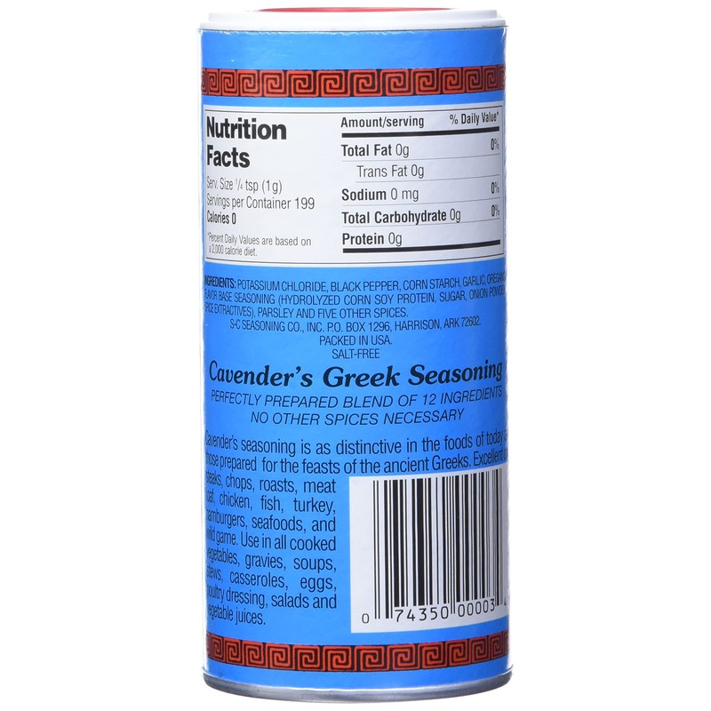 Cavenders, Seasoning Greek Salt Free, 7 Ounce