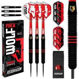 RED DRAGON Wolf Pack 22g Steeltip Brass Darts Set with Flights and Shafts (Stems)