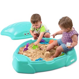 Simplay3 Coastal Crab Fully Assembled Sandbox for Kids, Toddler Outdoor Sand Box with Lid for Playground, Backyard, Ages 1.5 to 5 Years, Made in USA, Teal
