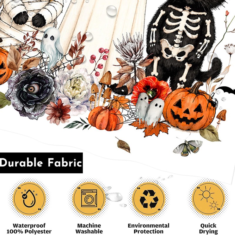 Lindameler Funny Halloween Shower Curtain Spooky Ghost Black Cat Shower