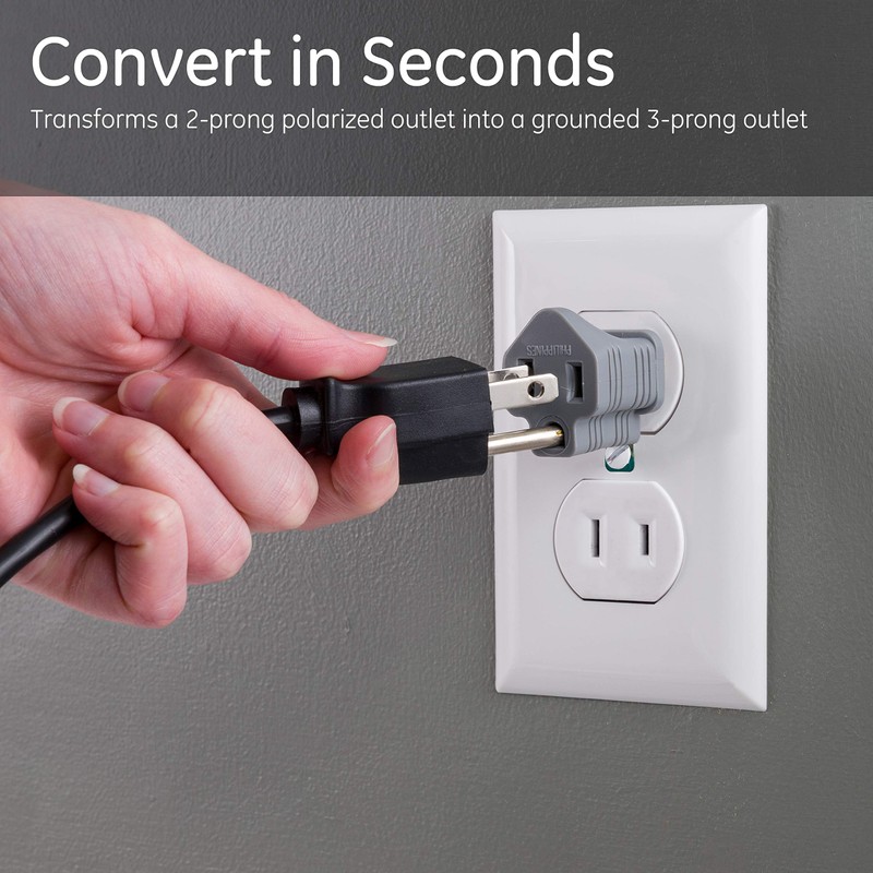 GE Polarized Grounding Outlet Adapter, Turn 2 into 3-Prong, 58900,