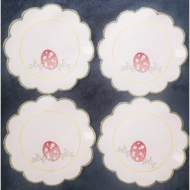 Aude Home Doilies 20 cm Easter Tablecloth Easter Eggs Embroidered Pack of 4 (20 Round)