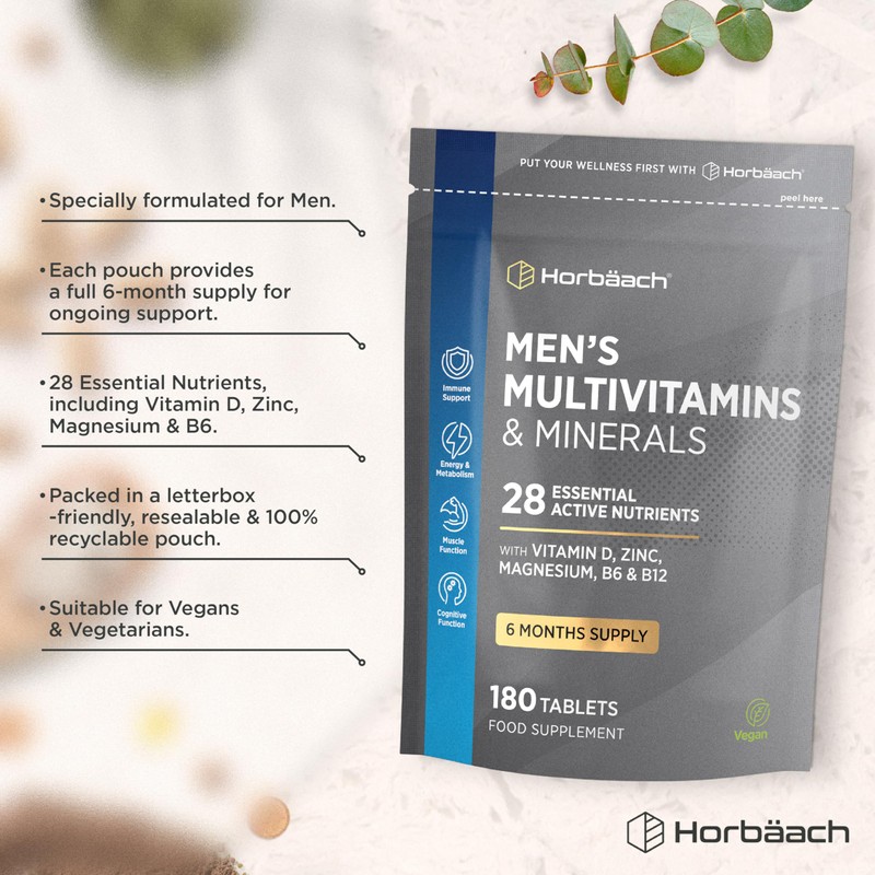 Multivitamin Tablets for Men | 180 Count | 28 Essential