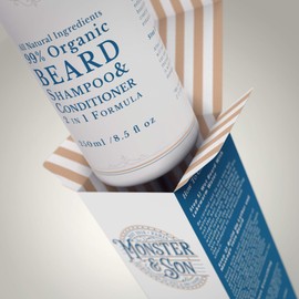 Organic 2in1 Beard Shampoo and Conditioner by Monster&Son 250ml - Sulfate and Paraben Free Natural Beard and Face Wash For Sensitive Skin