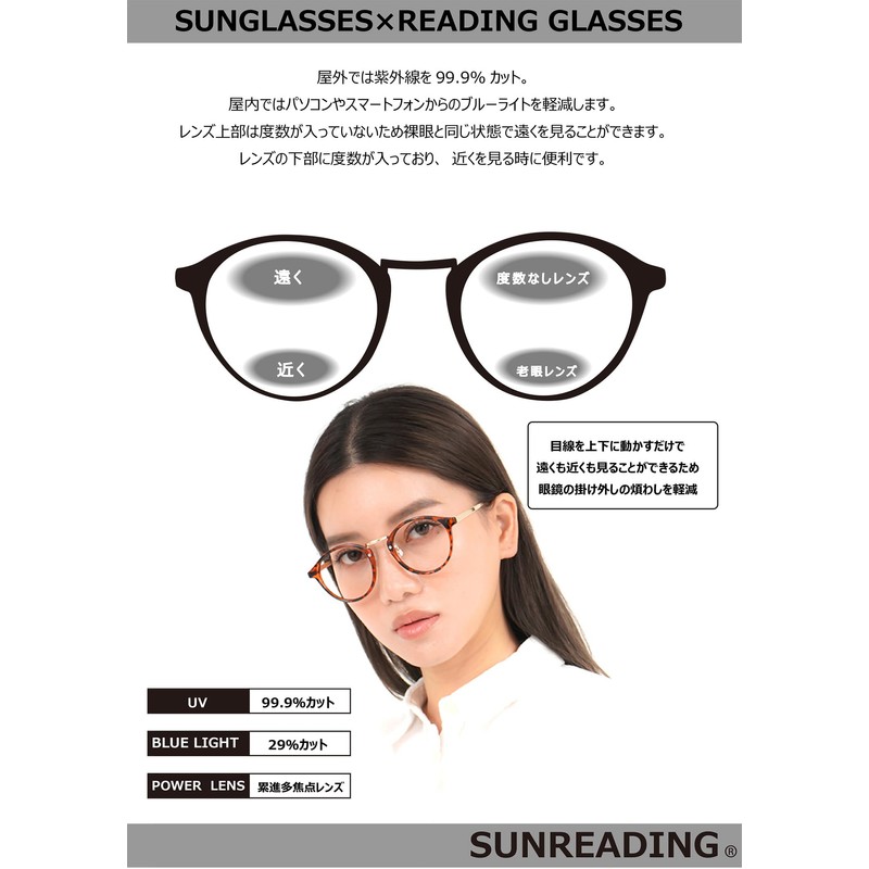 SUNREADING　SR304-1　2.00　Demi　老眼鏡　ブルーライトカット　紫外線カット　UVカット　オシャレ