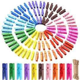 qingmeng Wooden Pegs, Small, Pack of 100 Mini Clothes Pegs, Wood, Colourful, Small Clips for Photos Hanging Photo Rope with Clips, Small Clothes Pegs, Wood for Pictures, Collages, Postcards, Photos