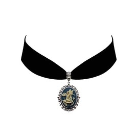 Victorian Vault Fairy and Flowers Cameo Steampunk Gothic Pendant Necklace on Velvet Choker (Blue)