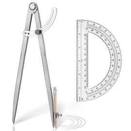 Zonon Professional 12 Inch Large Compass with Wing for Woodworking and 6 Inch Protractor Set, Pencil Compass for Geometry Math Carpenter, Drafting, Drawing Tool