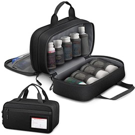 Sithon - Organizador de pastillas para medicamentos, bolsa de almacenamiento de medicamentos, viajes, organizador de bolsa de transporte con asa, bolsillos desmontables modulares para medicamentos, vitaminas, suministros médicos, negro pequeño