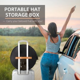 Pehciroe Modern Black Round Hat Box Storage, Portable Felt Travel Hat Boxes with Translucent Dustproof Lid and Shoulder Strap, 16.9" x 8.3" x 8.3"