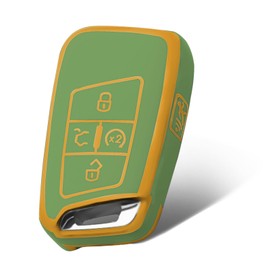 WORCAS for Volkswagen Key Fob Cover,TPU Smart Cover Key Case Compatible with Volkswagen Atlas Jetta Arteon Tiguan Taos 3/4/5 Buttons Keyless Entry Remote Key(Gold-Green)