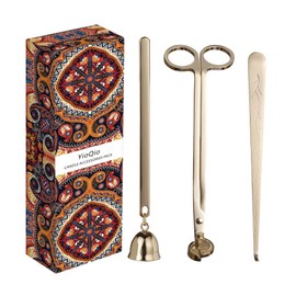 YioQio 3-in-1 Candle Accessory Set, Candle Wick Trimmer,Candle Wick Dipper,Candle Cutter, Candle Snuffer with Gift Package for Candle Lovers (Gold)