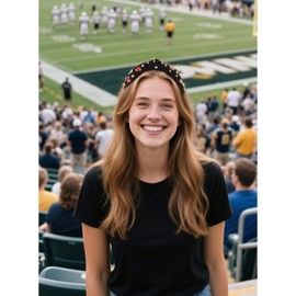 TIOSRU Football Headband for Women Girl Black Jeweled Knotted Headband Game Day Sports Top Knot Hairband Football Mom fans Hair Accessories