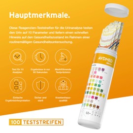 Aydmed 100 x Aydmed Urinanalyse Teststreifen 10 Parameter Urinteststreifen für Leukozyten, Nitrit, Urobilinogen, Protein, pH, Blut, spezifisches Gewicht, Keton, Bilirubin und Glukose