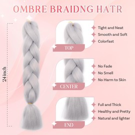 SEGO Pro Braiding Hair Extensions 24 Inch Synthetic Hair Box Jumbo Braid Hair for Crochet Twist Braids Hair Extensions for Women Braids Attachment Pack of 1 (Light Gray)