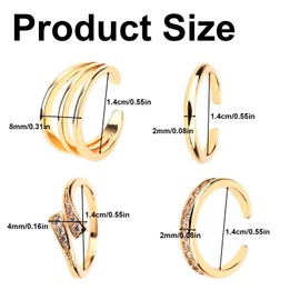 Mikovivi 4pcs Toe Rings for Women, Adjustable Open Toe Rings Set Minimalist CZ Triple Row Crystal Hug Band Stylish Summer Foot Jewelry (Gold)