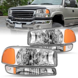 JSBOYAT Headlight Assembly Replacement for GMC 99-07 Sierra 1500, 99-04 Sierra 2500, 01-07 Sierra 1500HD 2500HD 3500HD Classic, 99-06 Yukon, 00-06 Yukon XL 1500 2500, 2001 Sierra C3 with Bumper Lights