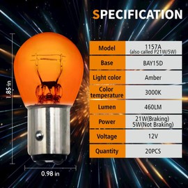 Lanuovx 1157amber Bulbs 10 Pack,S25 1157A Tail Light Bulb 12V 21W/5W Miniature Tail Light Turn Signal Brake Light Bulb,P21W 2357 7528 2057 1016 Automotive Light Bulbs