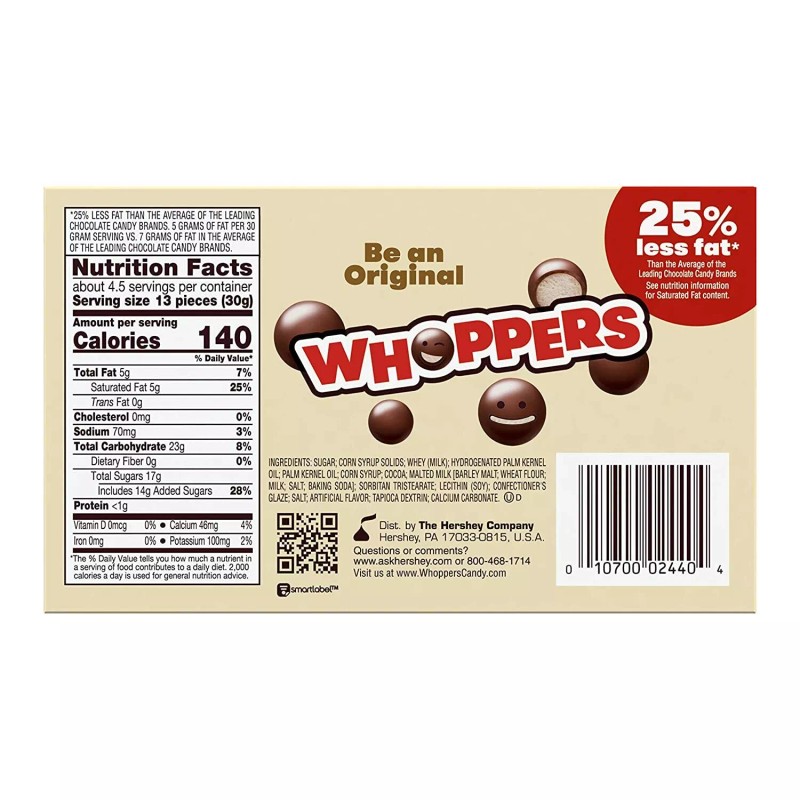 WHOPPERS Chocolate Malted Milk Balls Candy, 5 Ounce [12-Boxes]