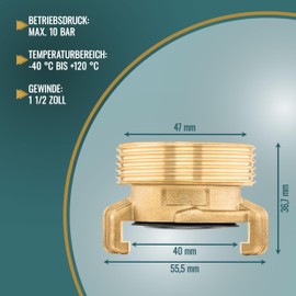 Poppstar Brass Quick Coupling 1 1/2 Inch Male Thread (G 1 1/2 Inch Thread to Claw Coupling System Geka)