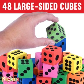 Playbees Big Foam Dice Set - 48-Pack, Jumbo, and Colorful Dice for Kids - Ideal for Boosting Math Skills, Great Gifts, and Party Fun