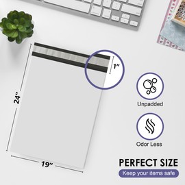 White Large Poly Mailers 19x24 Inch | Strong Adhesive Self-Seal Mailer Bags | Tear, Tamper, Water Resistant Shipping Envelopes | Thick Strong polymailer Bags XL Clothing Shipping Bags | 300 Pcs Bulk
