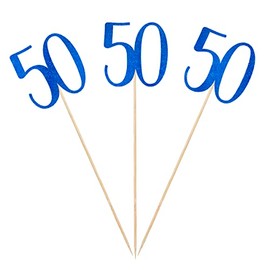 Blue Glitter 50th Birthday Centerpiece Sticks, 12-Pack Number 50 Table Topper Anniversary Party Decorations