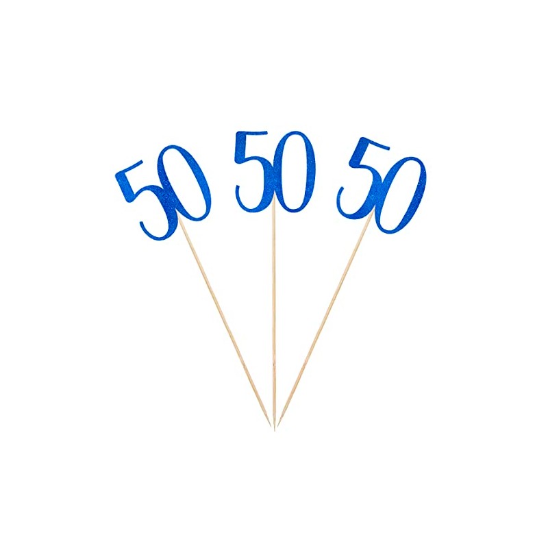 Blue Glitter 50th Birthday Centerpiece Sticks, 12-Pack Number 50 Table