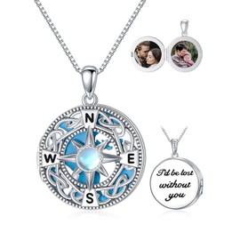 Flpruy Compass Locket Necklace That Holds Pictures Sterling Silver Custom Celtic Knot Compass Necklace with Picture Inside Nautical Memory Photos Locket Necklace for Women Men Graduation Gift