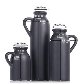 Set of 3 Black Decorative Ceramic Jug Vases - Modern & Farmhouse-Style Centerpieces for Home & Office Decor - Perfect for Table, Mantle, Shelf & Fireplace Decor - Ideal for Flowers & Pampas Grass