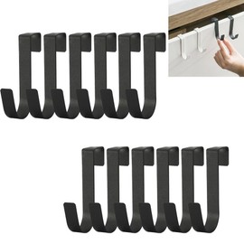 Samcos Door Hooks 12-Piece Set, S-Shaped Hooks, Door Hanging Hooks, Door, Kitchen/Entrance/Washroom/Bathroom/Storage, Easy to Install (Black)