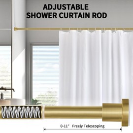 Gold Shower Curtain Rod 45-84 Inches Non Rust Adjustable Shower Rod Spring Tension Non Slip No Drilling Stainless Steel Shower Rods for Bathroom Window (ZY22)